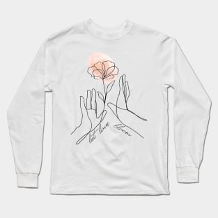 One line drawing of flower and hand Long Sleeve T-Shirt